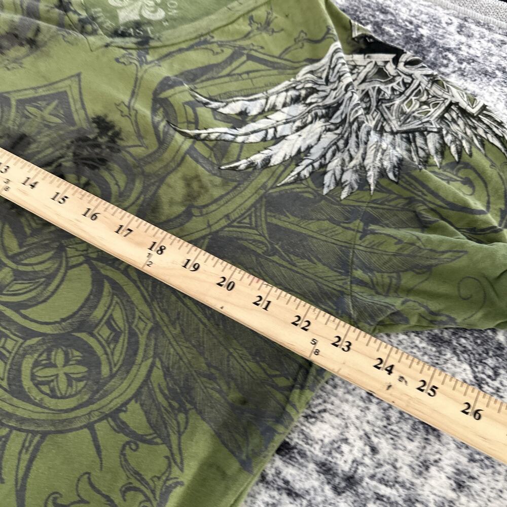 Size XL Affliction‎ Live Fast Men's Shirt Aztec Wings Army Green Vneck Tee - Picture 9 of 12